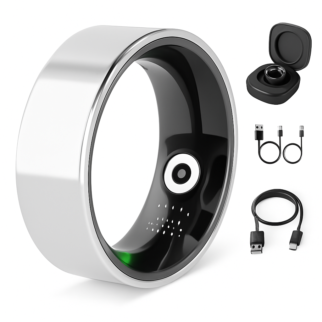 Smart Ring Health Tracker Fitness/Sleep/Stress/HRV Tracker with Charging Case Magnetic Charging Cable for Women & Men Compatible with iOS & Android 7-