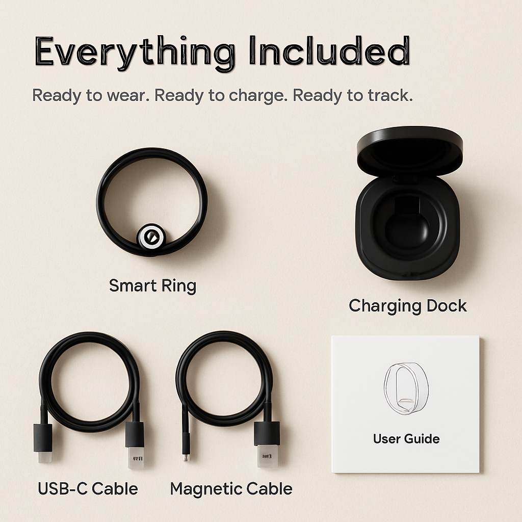 Smart Ring Health Tracker Fitness/Sleep/Stress/HRV Tracker with Charging Case Magnetic Charging Cable for Women & Men Compatible with iOS & Android 7-