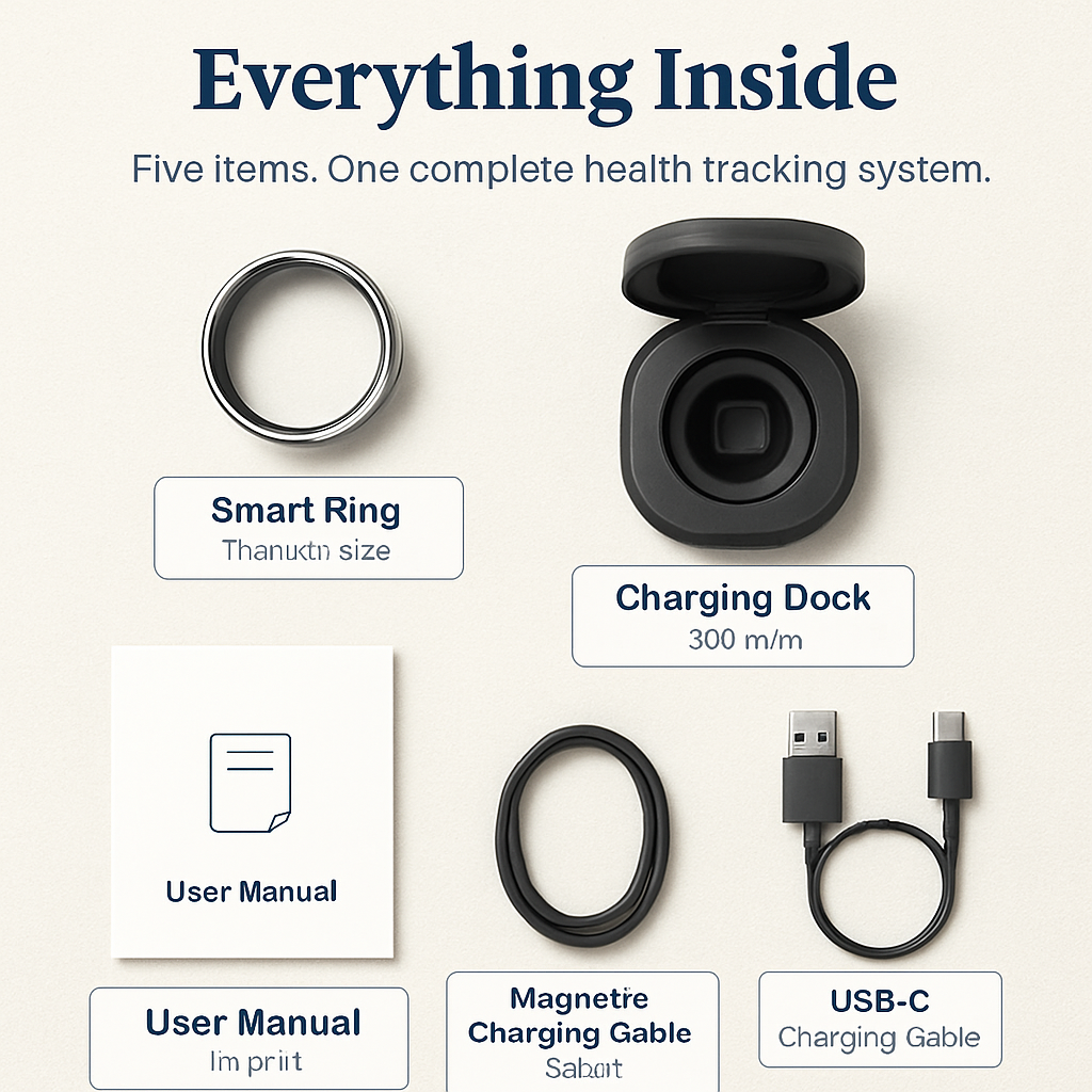 Smart Ring Health Tracker Fitness/Sleep/Stress/HRV Tracker with Charging Case Magnetic Charging Cable for Women & Men Compatible with iOS & Android 7-